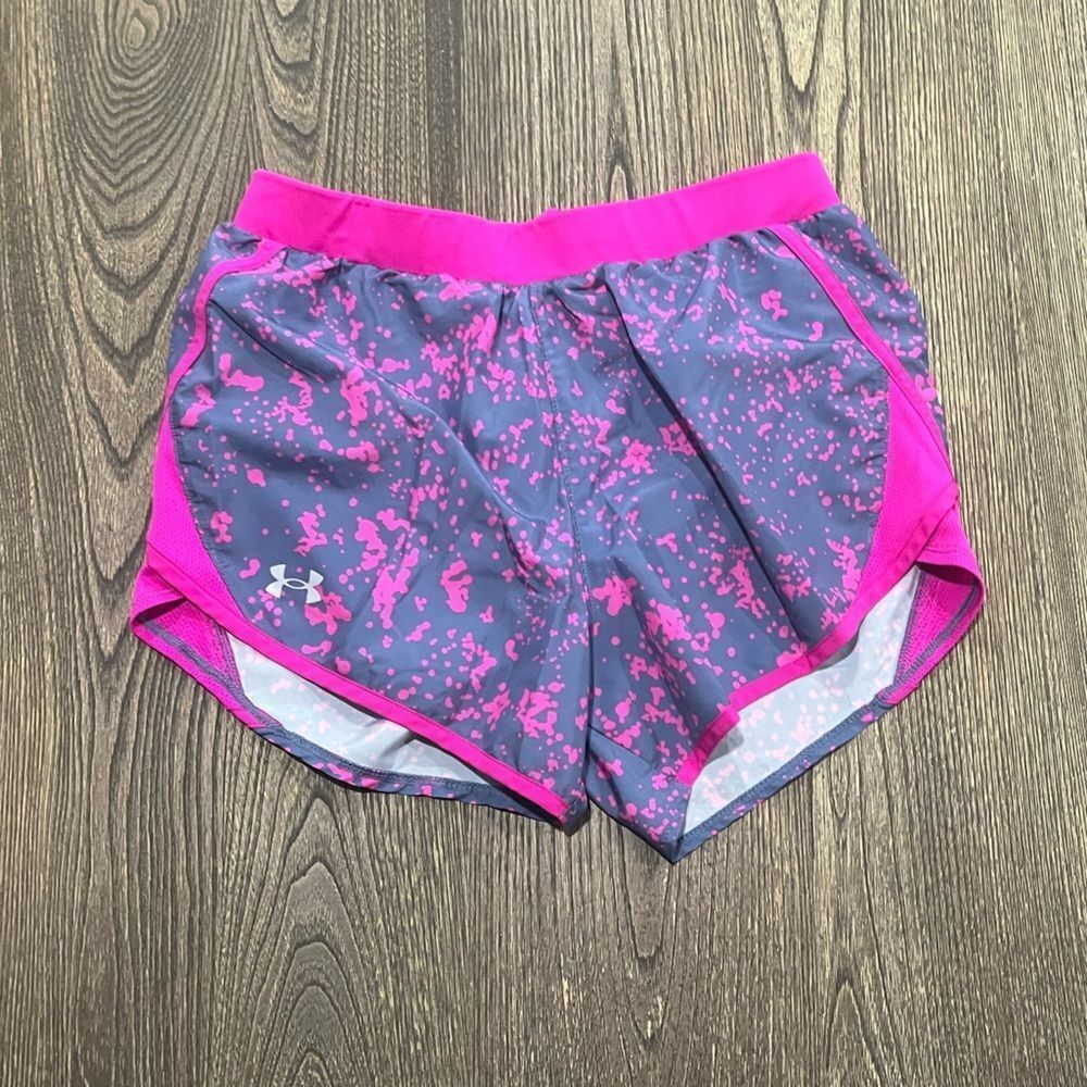 Under Armour UA Fly By 2.0 Printed Running Shorts Elastic Waist Pink Size S